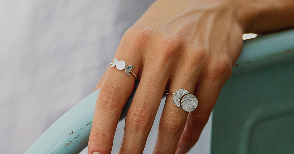 Moon rings handmade in sweden. Moon phase rings in sterling silver. Ethical jewellery by Stockholm Rose Designs
